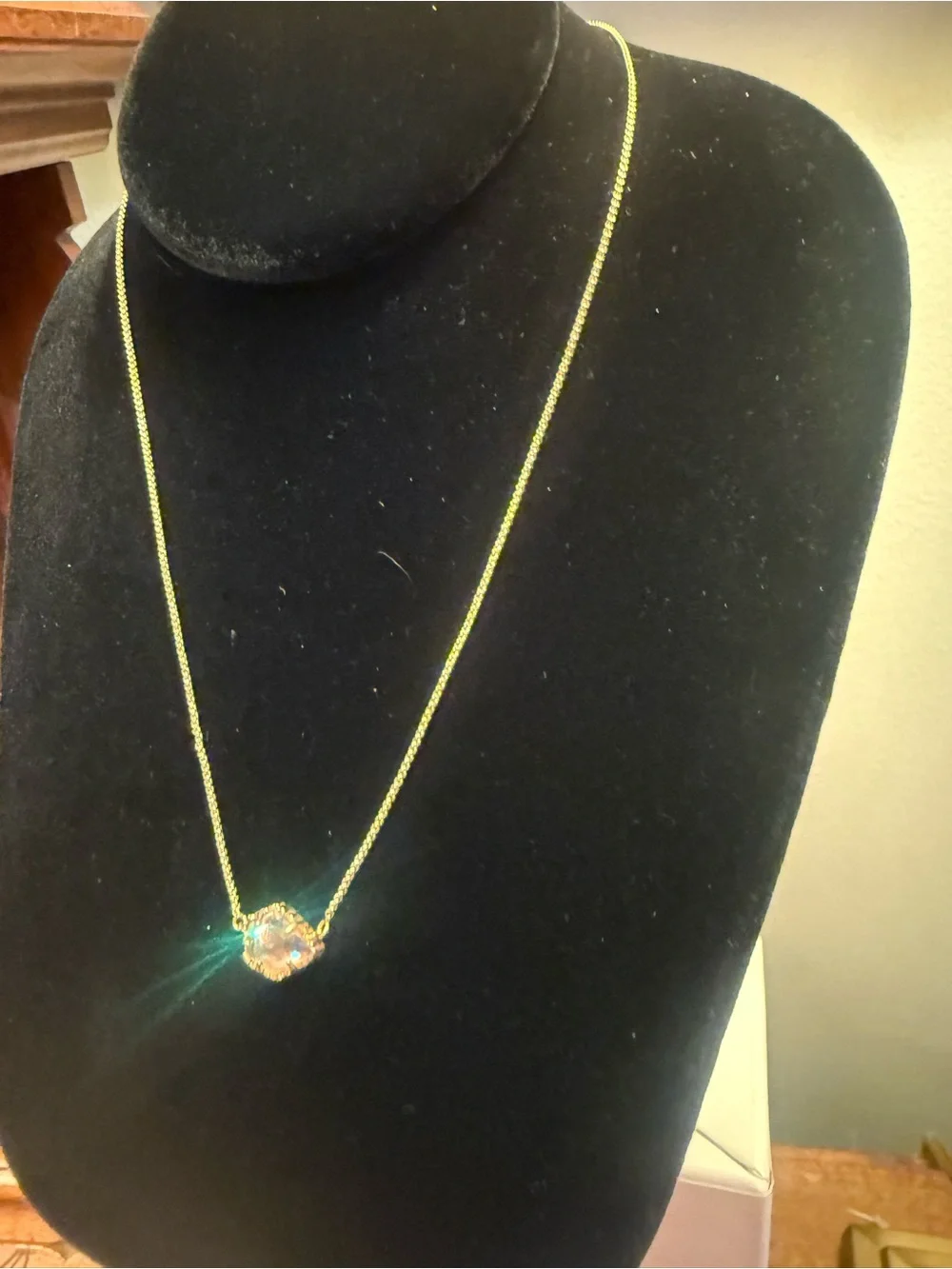Kendra Scott Tessa Rose Gold Necklace Iridescent Dichroic Glass Crystal Dustbag